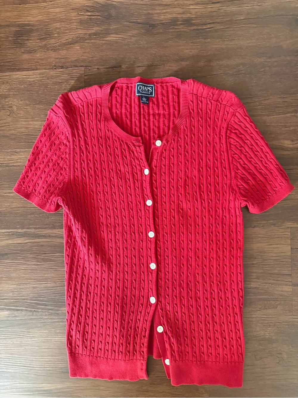 Chaps Classics Women’s Red Cable Knit Short Sleeve Cardigan Large